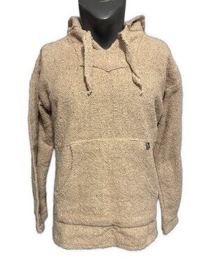 Baja Billy’s Tan Woven Baja Drug Rug Pullover Hoodie Kangaroo Pocket Size Medium